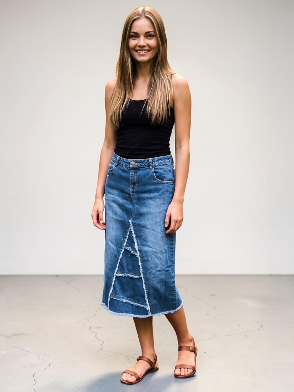 🌻Willi Smith Y2K Vintage Denim Bohemian Midi Skirt Size 8.